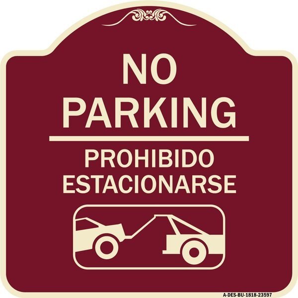 No Parking Prohibido Estacionarse W/ Car Tow Graphic Heavy-Gauge Alum Sign, 18